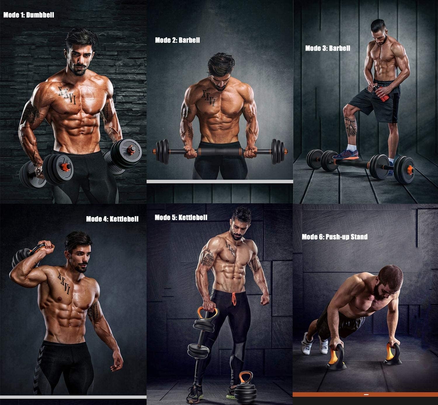 6 In 1 Gym Equipment Cheap Dumbbell Sets Adjustable Kettlebell Barbell Bar Dumbbell Set