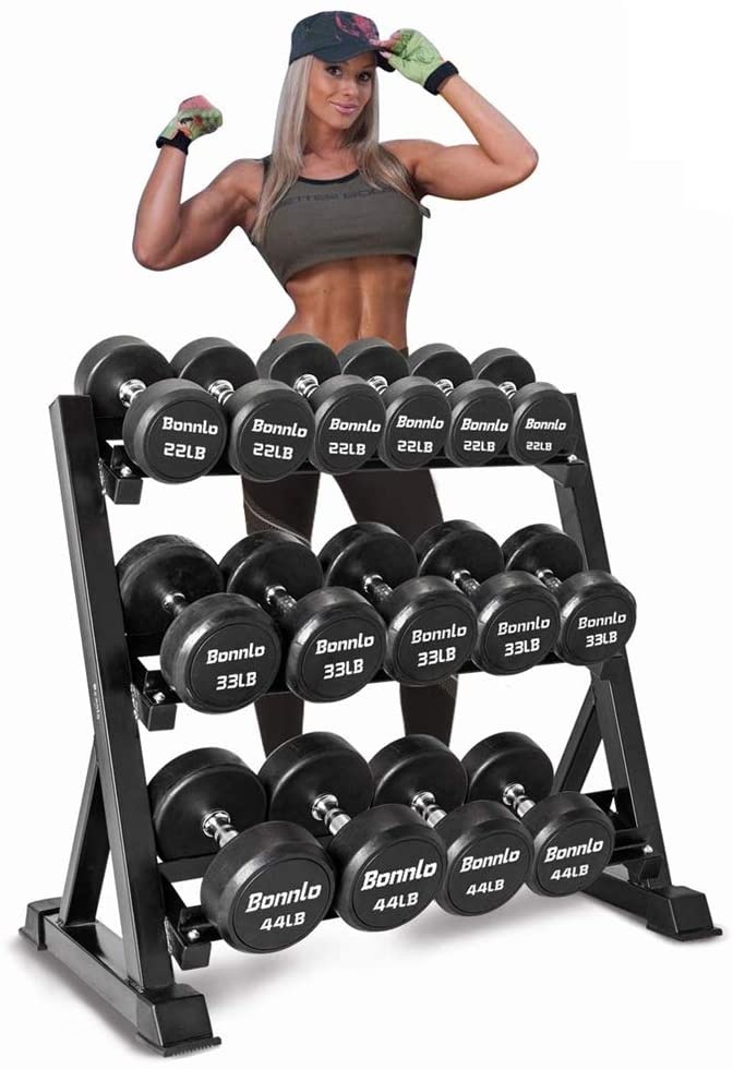 Hot selling rubber coated dumbbell set with rack