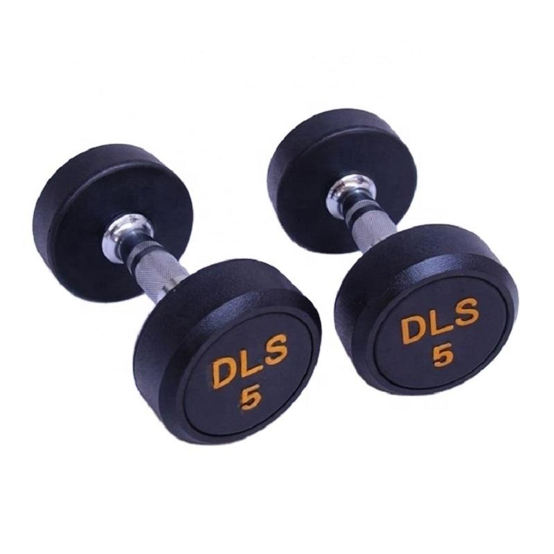 Free Weight Black Fixed Rubber round Dumbbell Weight Lifting Gym Dumbbell